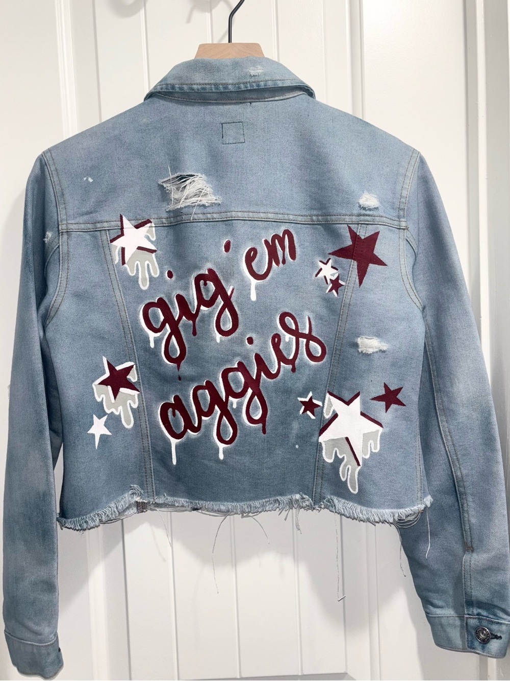 Gap Hand Painted Texas A&M “gig em aggies” Denim Jacket -Size Small
